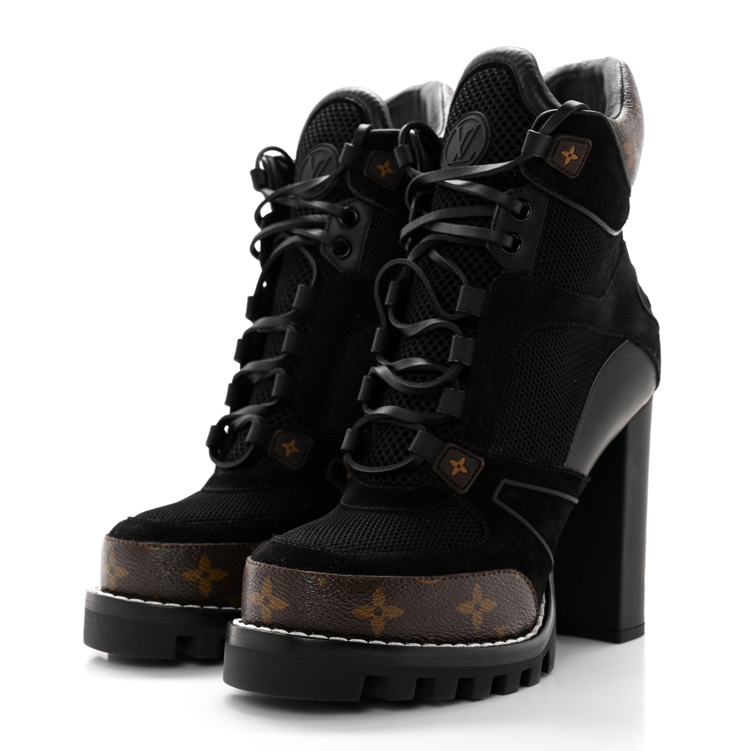Louis Vuitton Suede Calfskin Monogram Star Trail Ankle Boots 38 Black 3 of 10
