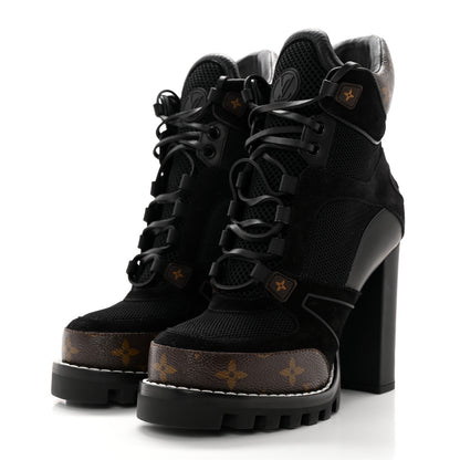 Louis Vuitton Suede Calfskin Monogram Star Trail Ankle Boots 38 Black 3 of 10