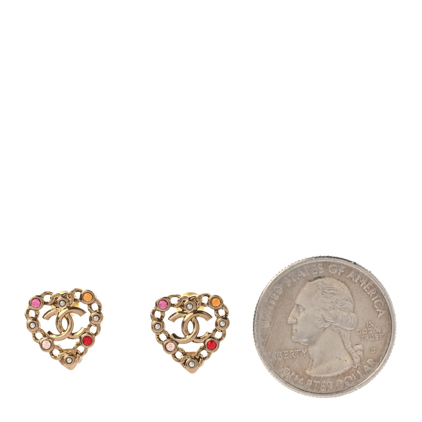 Pearl Crystal CC Heart Earrings Gold Multicolor