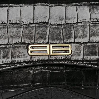 Balenciaga Shiny Super Supple Calfskin Crocodile Embossed Medium XX Flap Bag Black 7 of 9