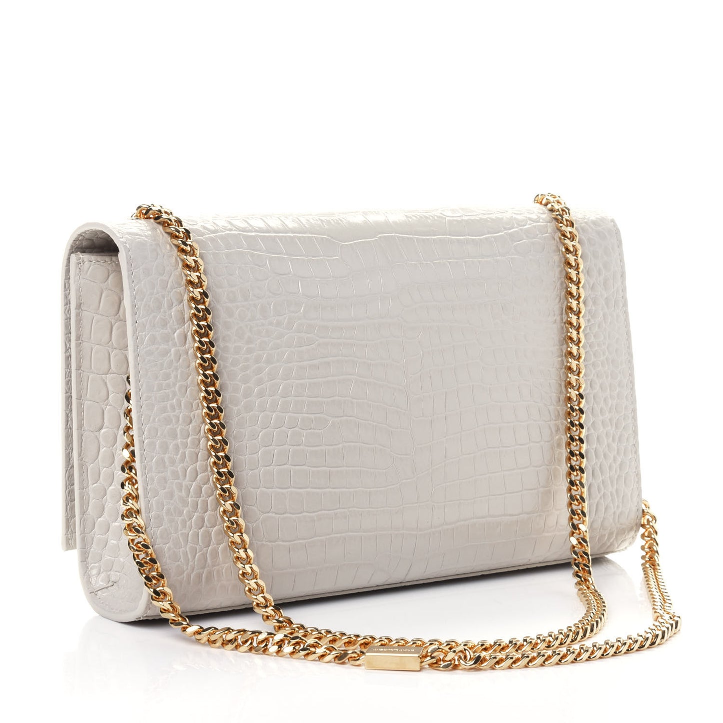 Calfskin Crocodile Embossed Medium Classic Monogram Kate Tassel Satchel Crema Soft