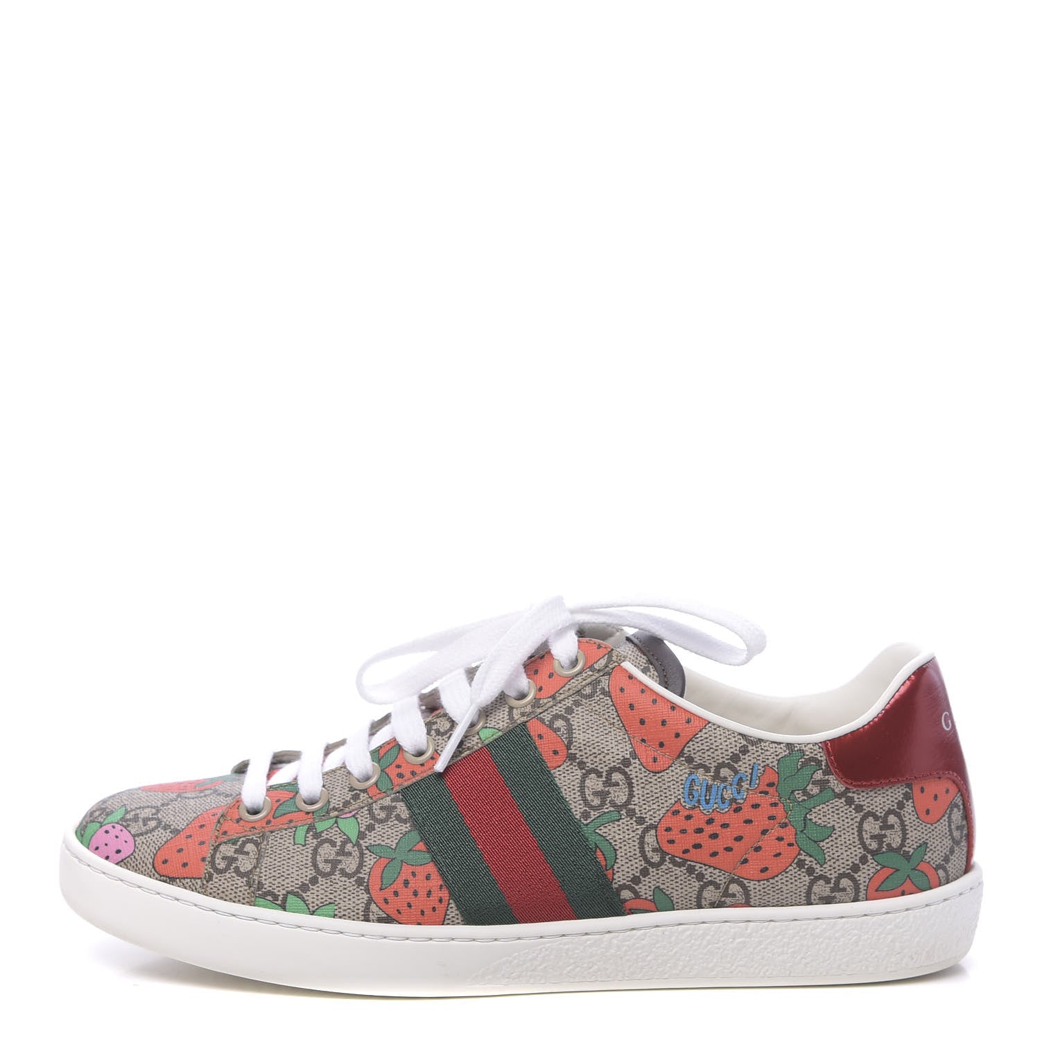Gucci GG Supreme Monogram Strawberry Web Womens Ace Sneakers 36.5 Beige Multicolor Red Green 1 of 12