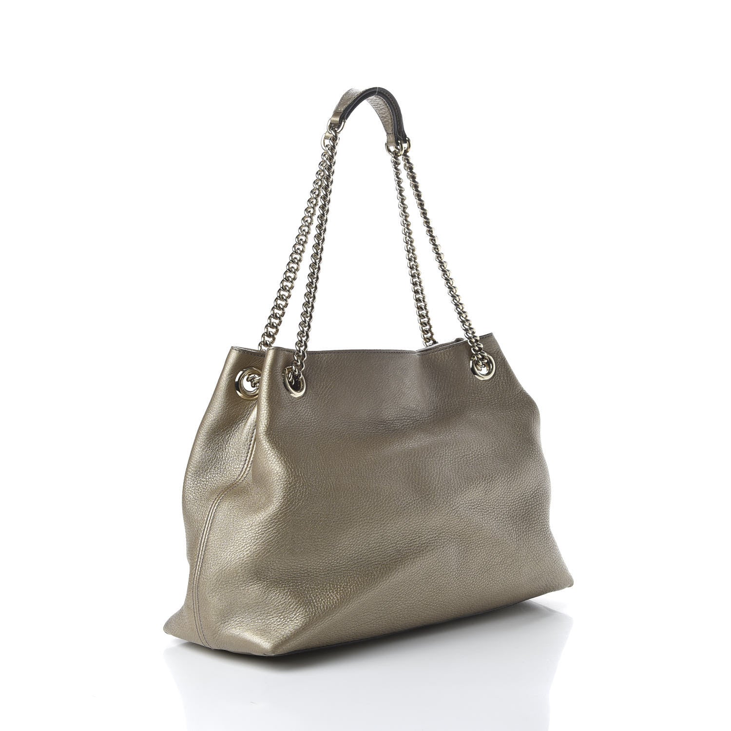 Gucci Metallic Pebbled Calfskin Medium Soho Chain Shoulder Bag Golden Beige 3 of 10