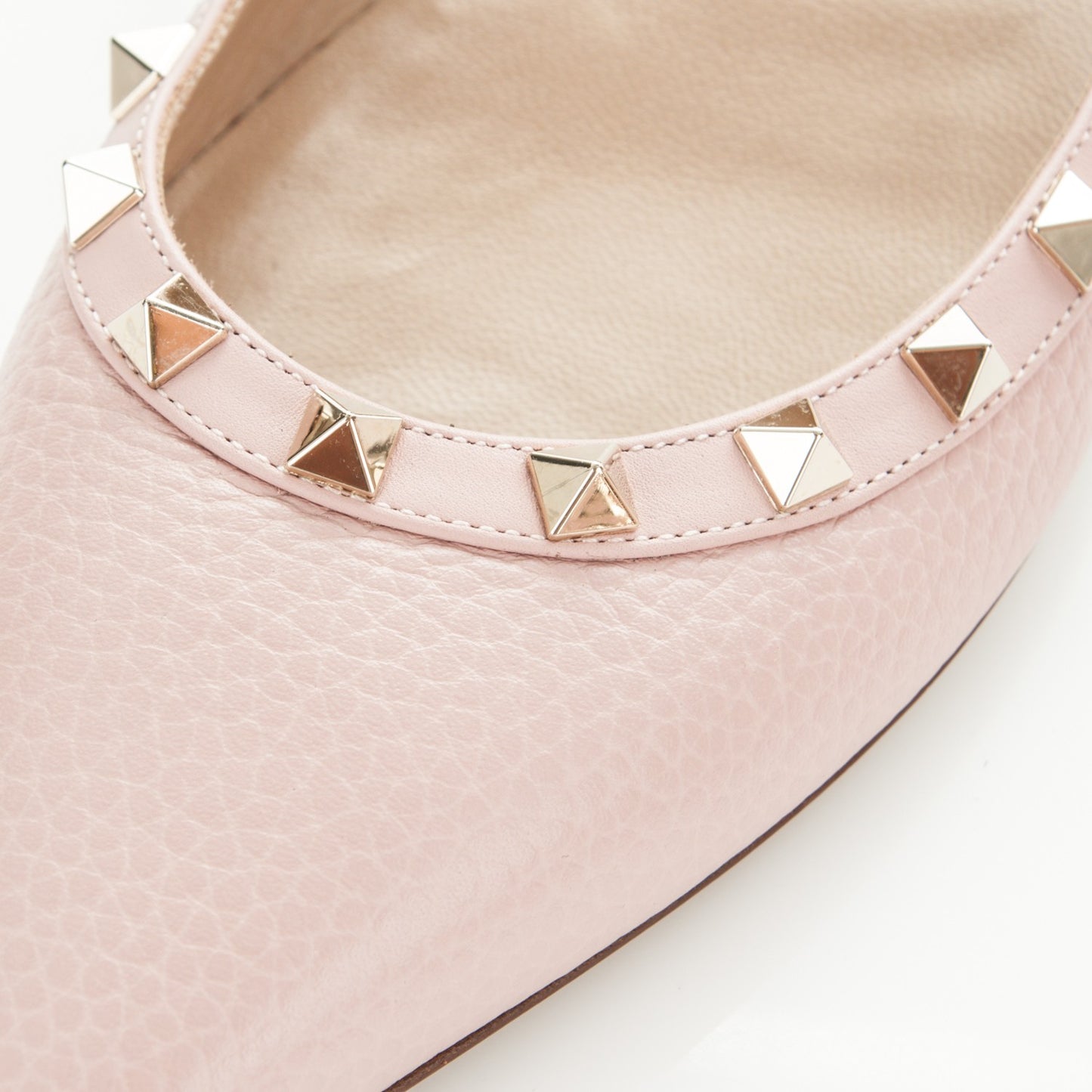Pebbled Calfskin Rockstud Ballerina Flats 40 Water Rose