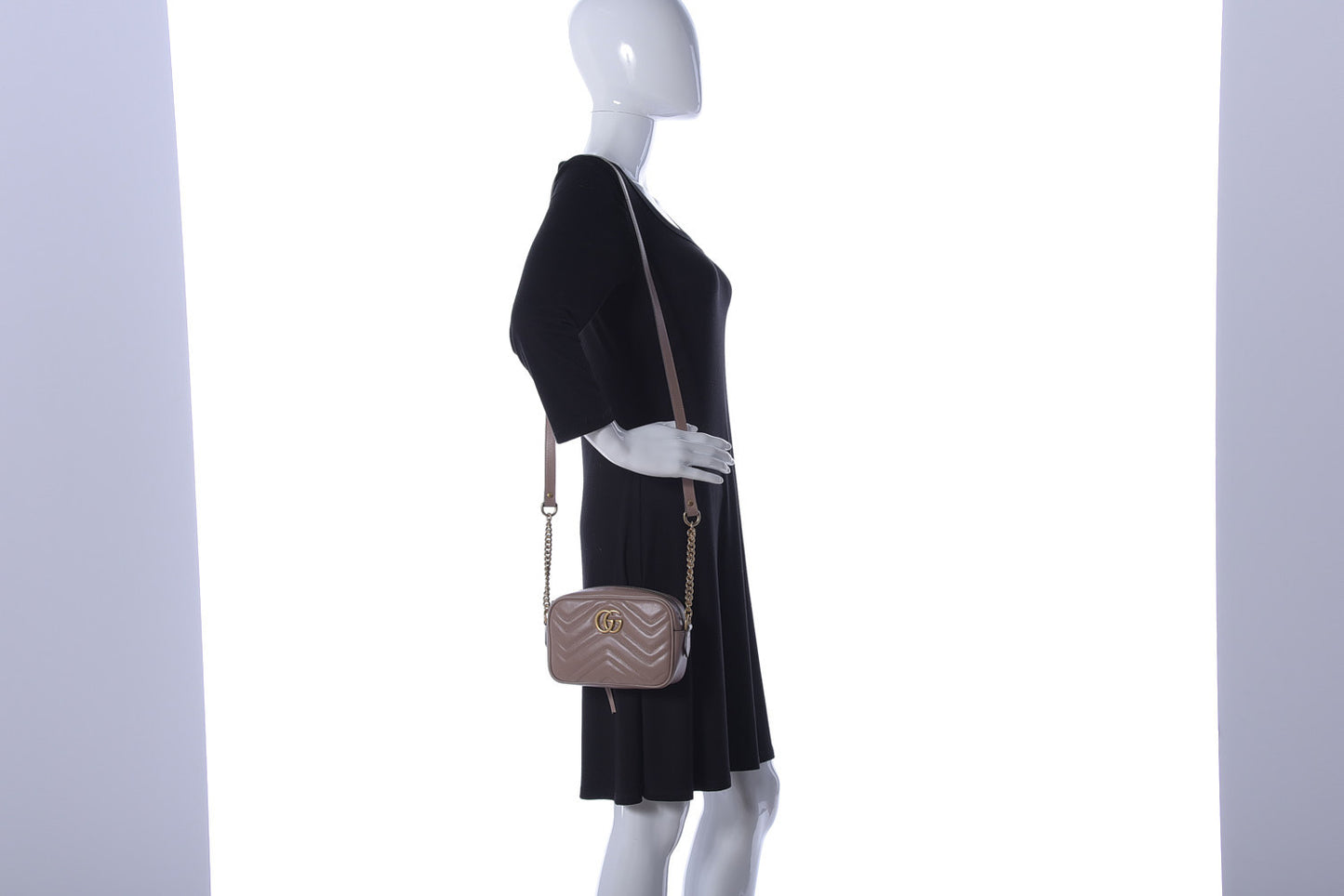 Calfskin Matelasse Mini GG Marmont Chain Shoulder Bag Porcelain Rose
