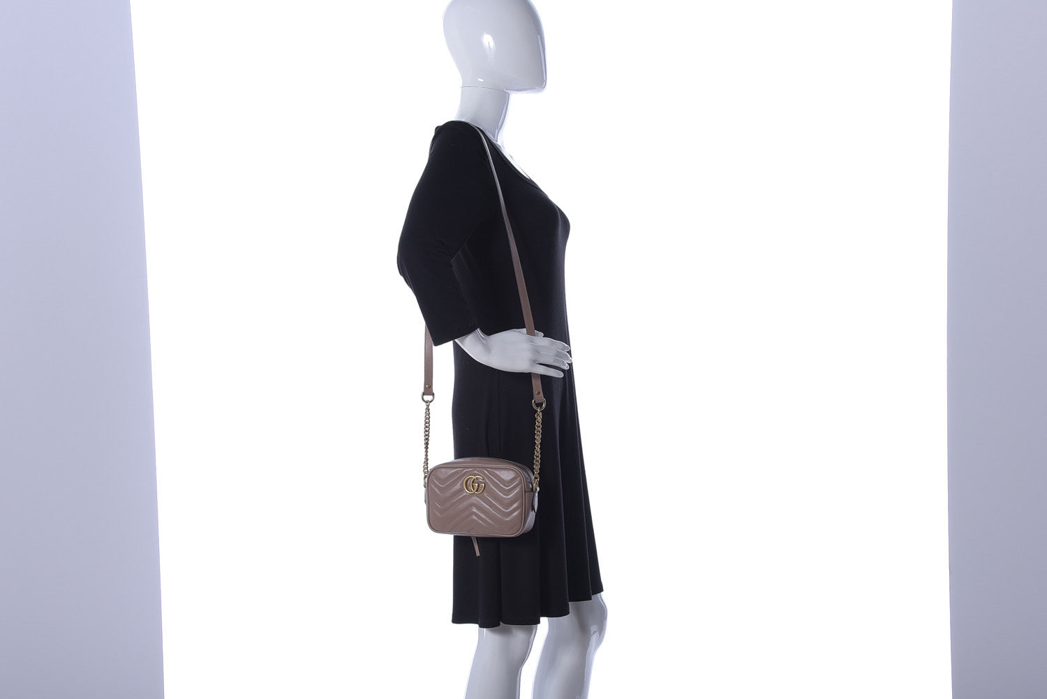 Gucci Calfskin Matelasse Mini GG Marmont Chain Shoulder Bag Porcelain Rose 2 of 9