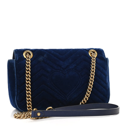 Gucci Velvet Matelasse Small GG Marmont Shoulder Bag Cobalt Blue 3 of 20