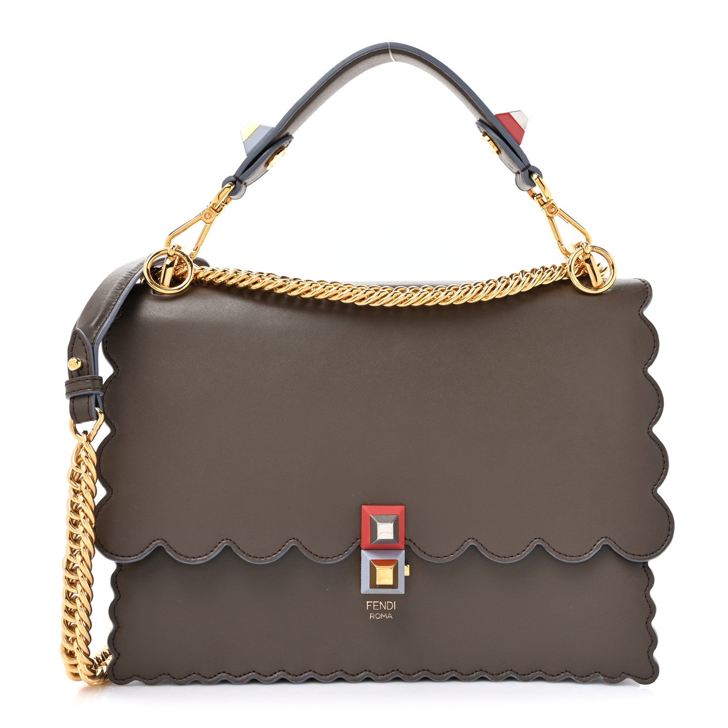 Fendi Vitello Liberty Scalloped Studded Kan I Shoulder Bag Carbone 1 of 13