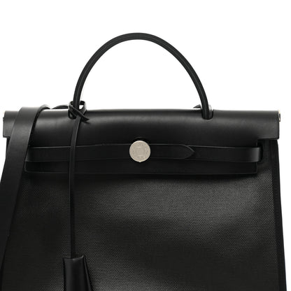 Hermes Toile H Berline Vache Hunter Herbag Zip PM 31 Black Ecru 9 of 12
