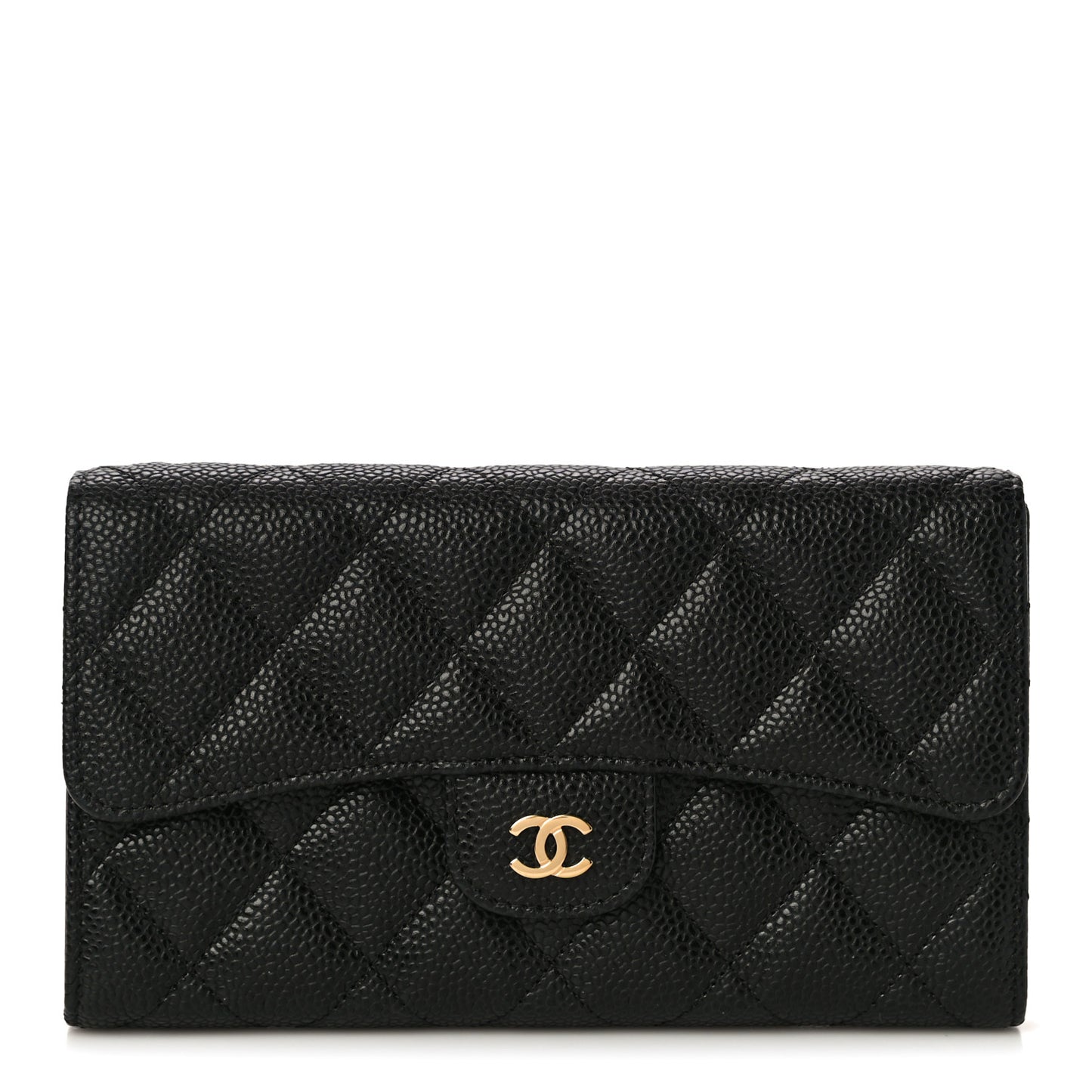 Caviar Quilted Large Flap Wallet Black
