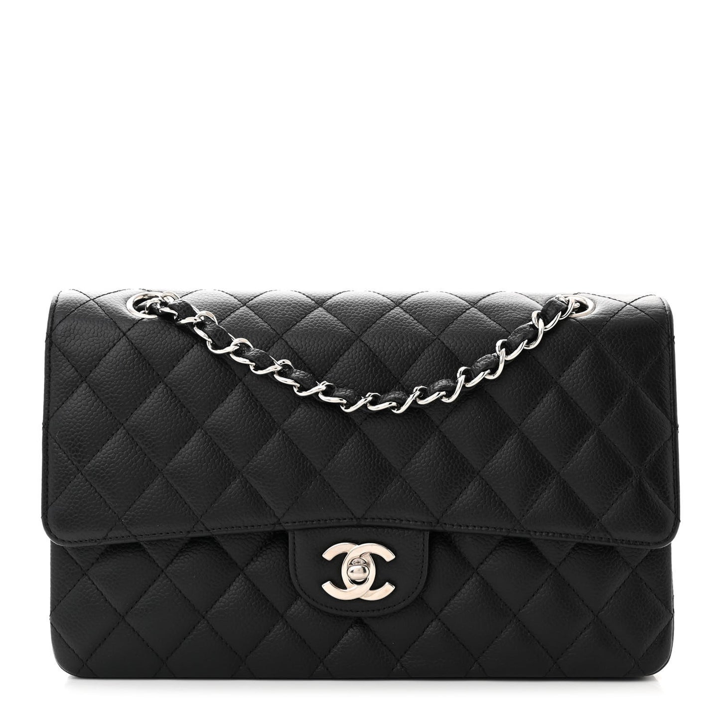 Caviar Quilted Medium Double Flap Black