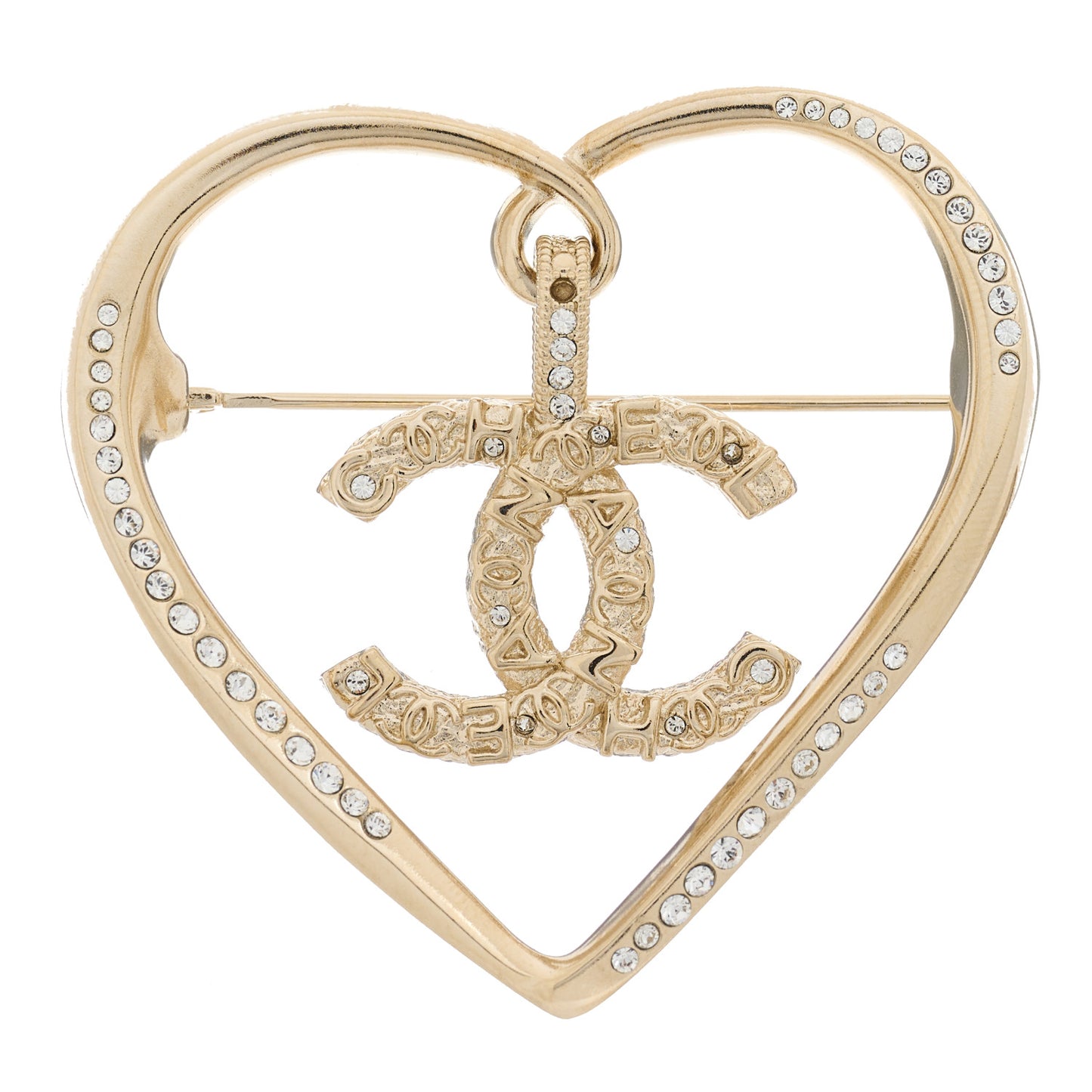 Crystal CC Logo Heart Brooch Gold