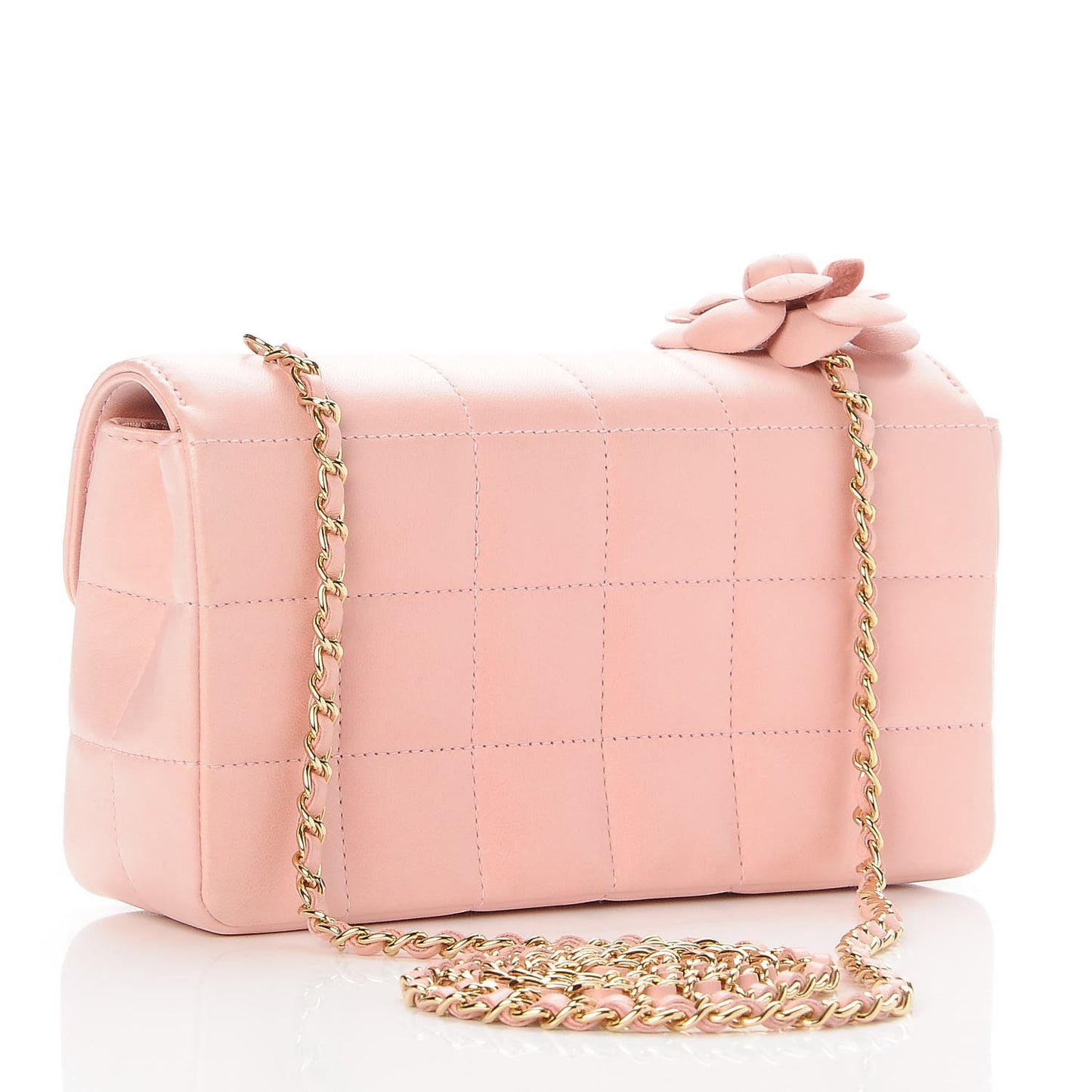 Lambskin Quilted Mini Chocolate Bar Camellia Flap Pink