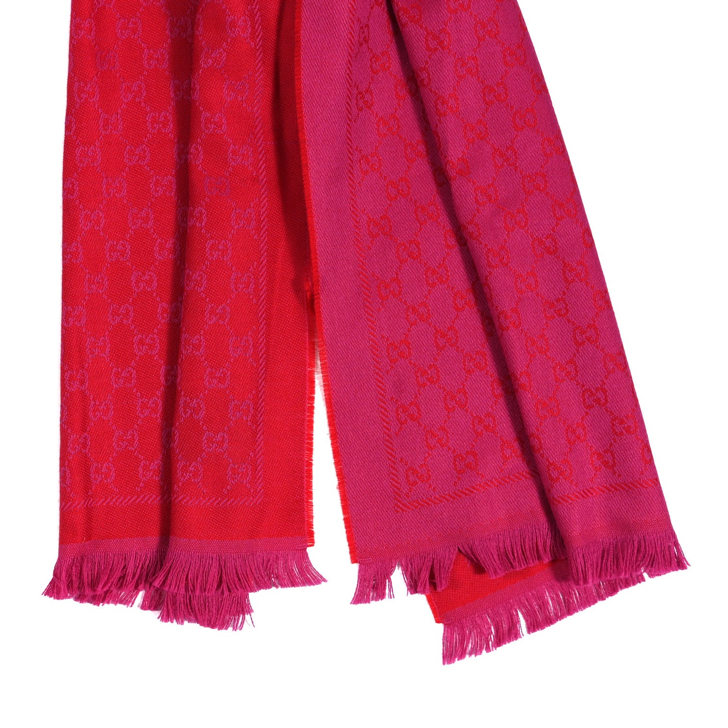 Wool Silk GG Monogram GGWeblong Fringe Scarf Shawl Orange Pink