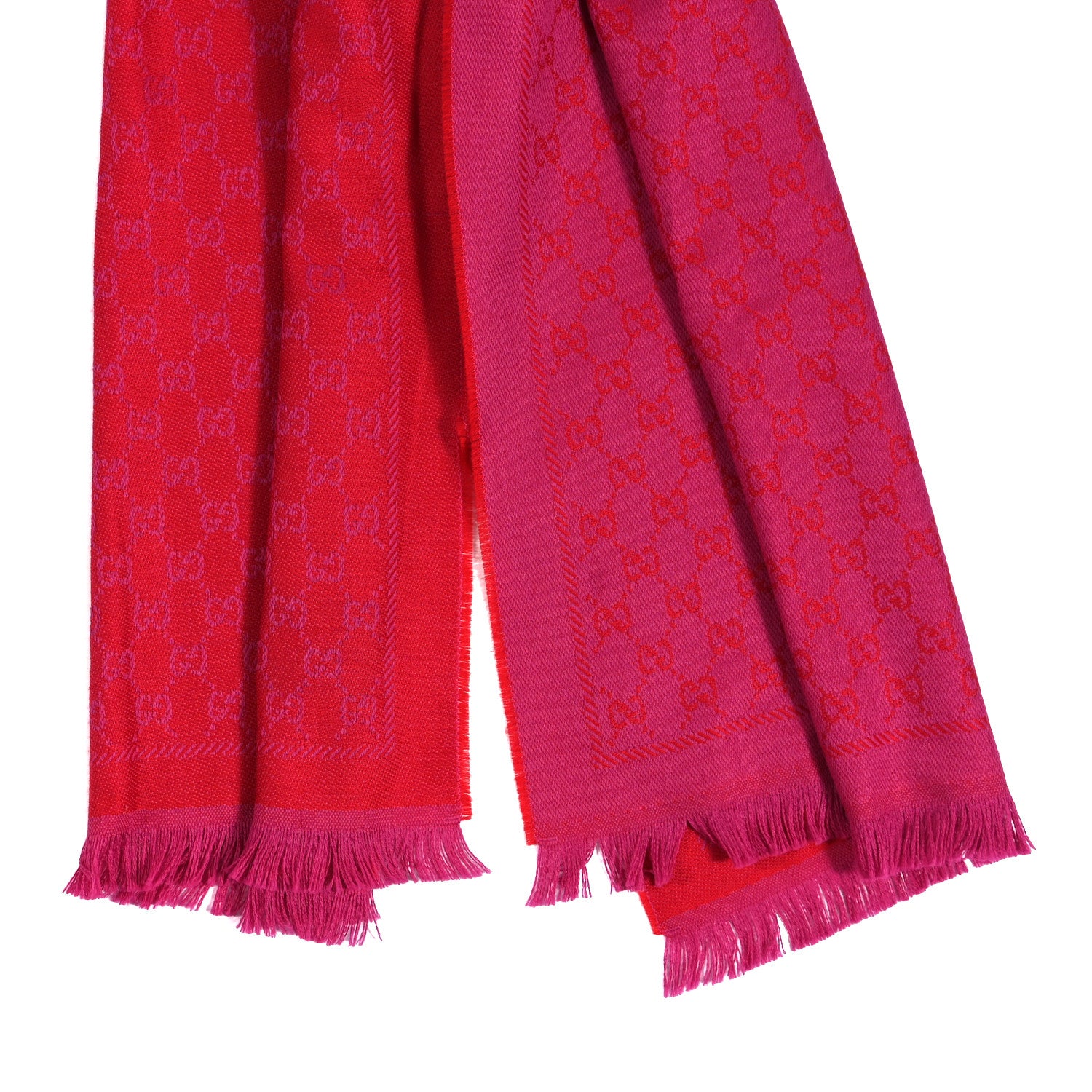 Gucci Wool Silk GG Monogram GGWeblong Fringe Scarf Shawl Orange Pink 2 of 5
