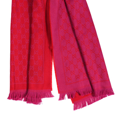 Gucci Wool Silk GG Monogram GGWeblong Fringe Scarf Shawl Orange Pink 2 of 5