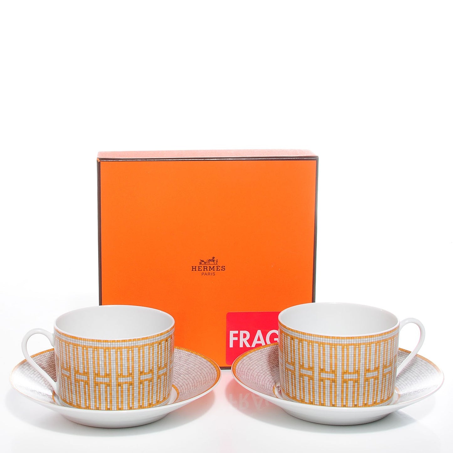 Porcelain Mosaique Au 24 Gold Breakfast Cup And Saucer Set Of 2