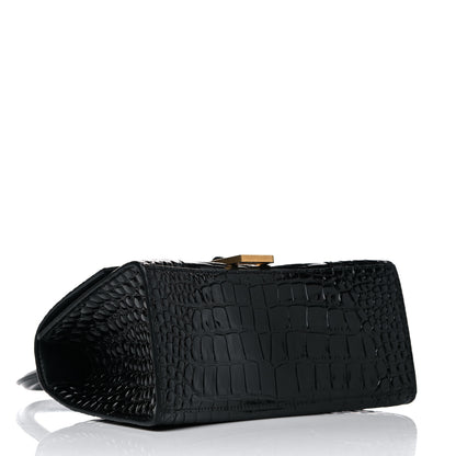 Balenciaga Shiny Calfskin Crocodile Embossed Small Hourglass Top Handle Bag Black 4 of 14