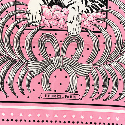 Hermes Silk Tigre Royal Bandana Scarf 55 Rose Vif Black White 2 of 3