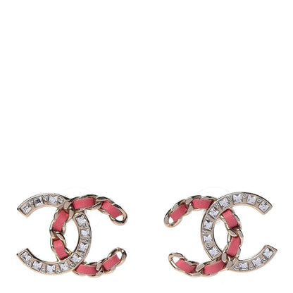 Chanel Crystal Baguette Lambskin Large CC Earrings Gold Pink 1 of 5