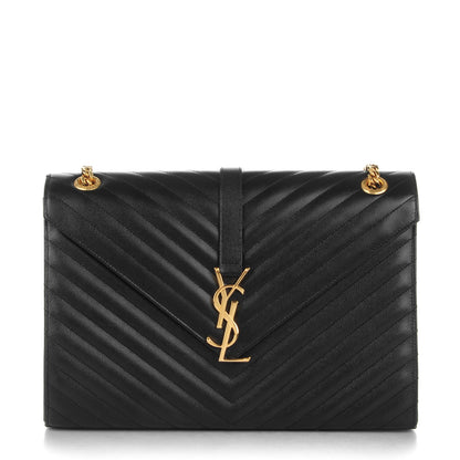 Saint Laurent Grain De Poudre Matelasse Chevron Large Monogram Satchel Black 1 of 8