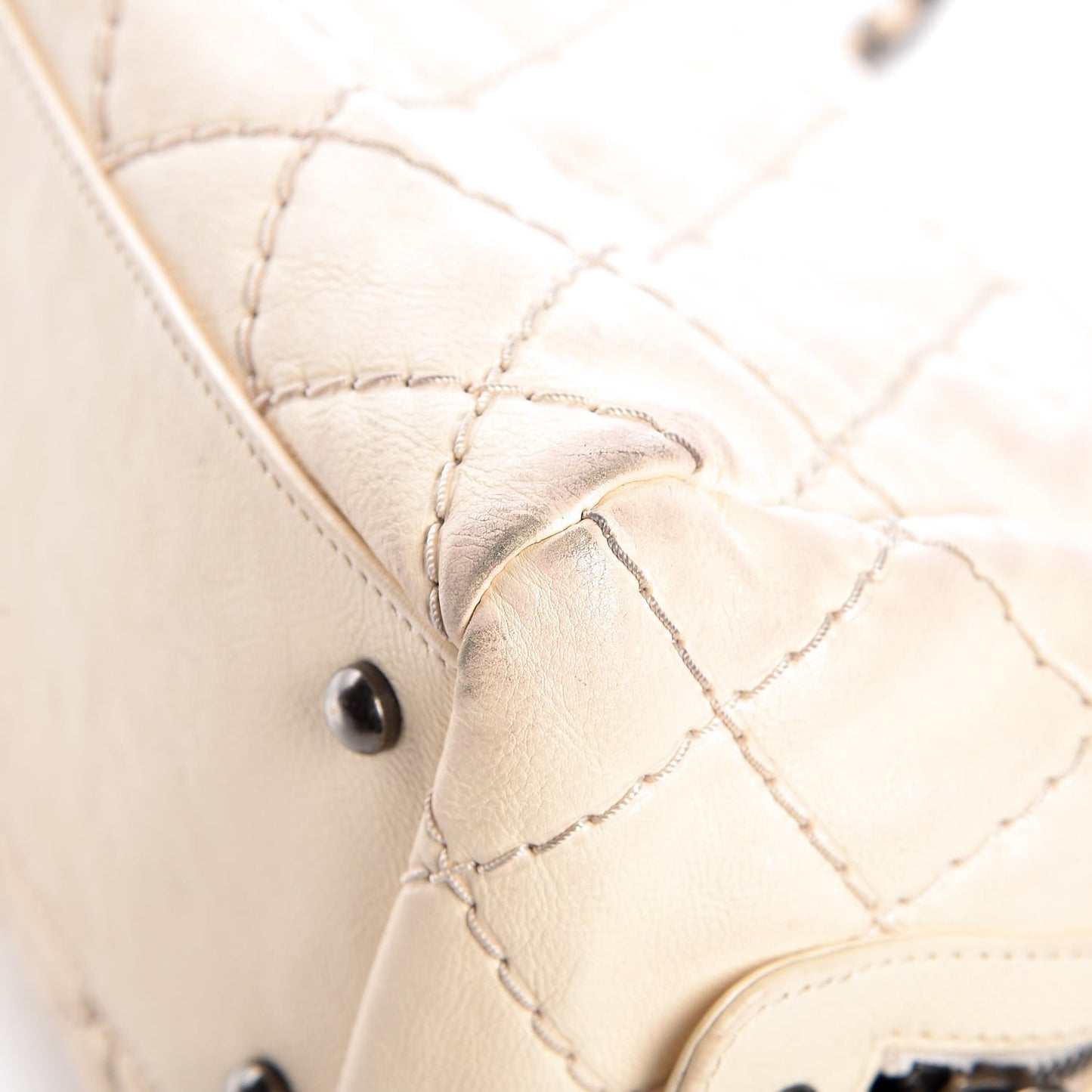 Calfskin Diamond Stitch It Bowling Bag Off White