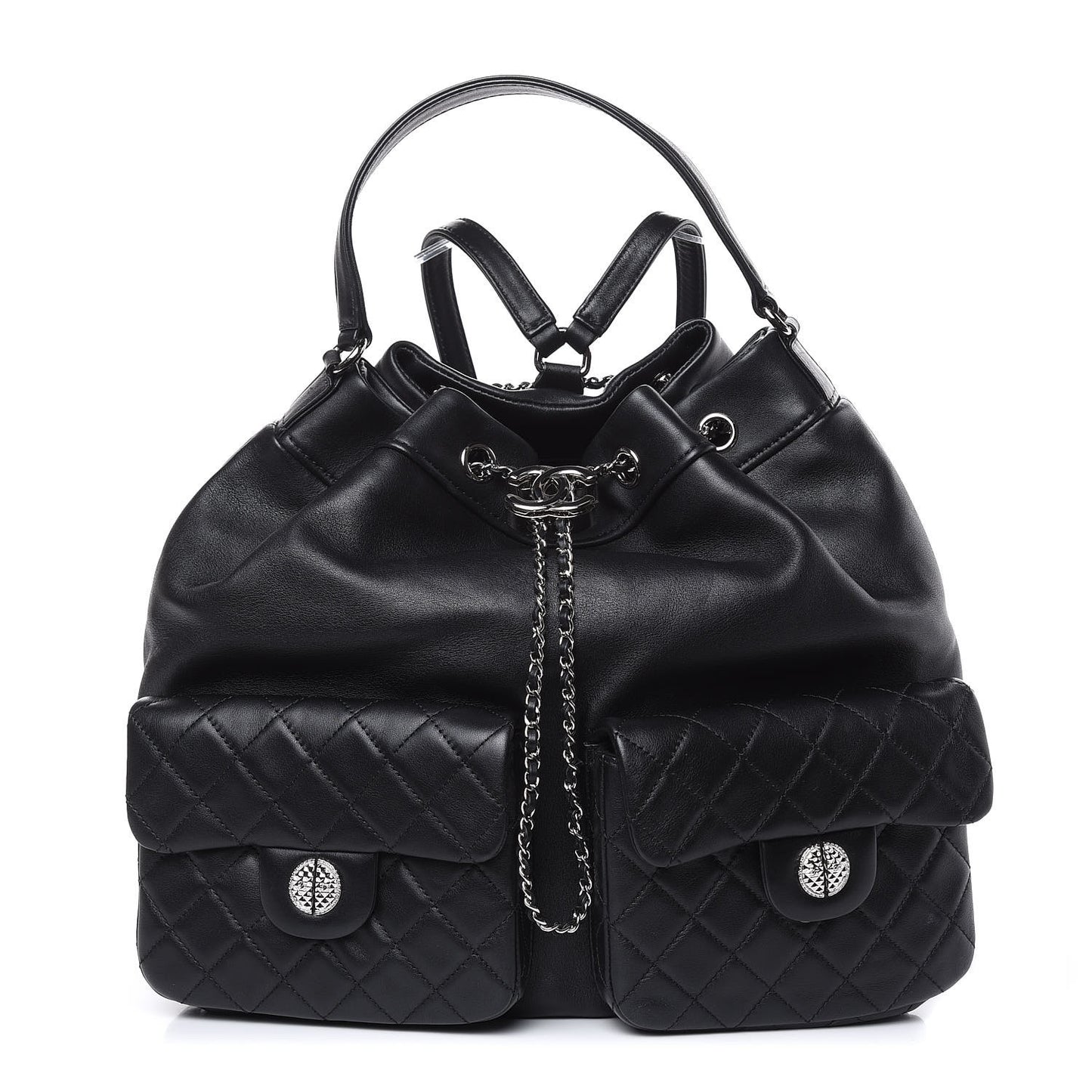 Lambskin Quilted Backpack Pocket Black