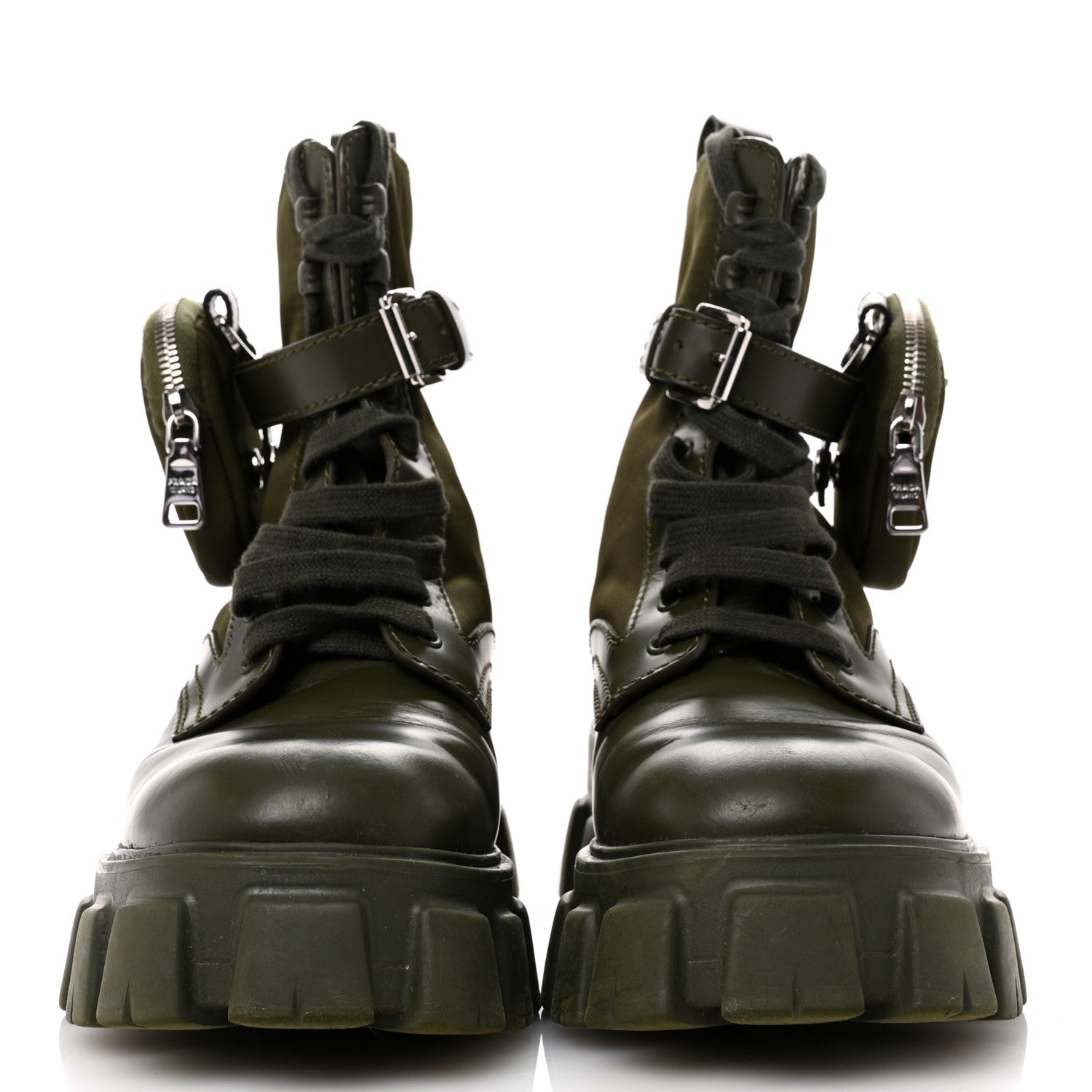 Prada Spazzolato Rois Re-Nylon Metal Triangle Logo Mens Monolith Pouch Pocket 55mm Boots 8 Militare 3 of 14