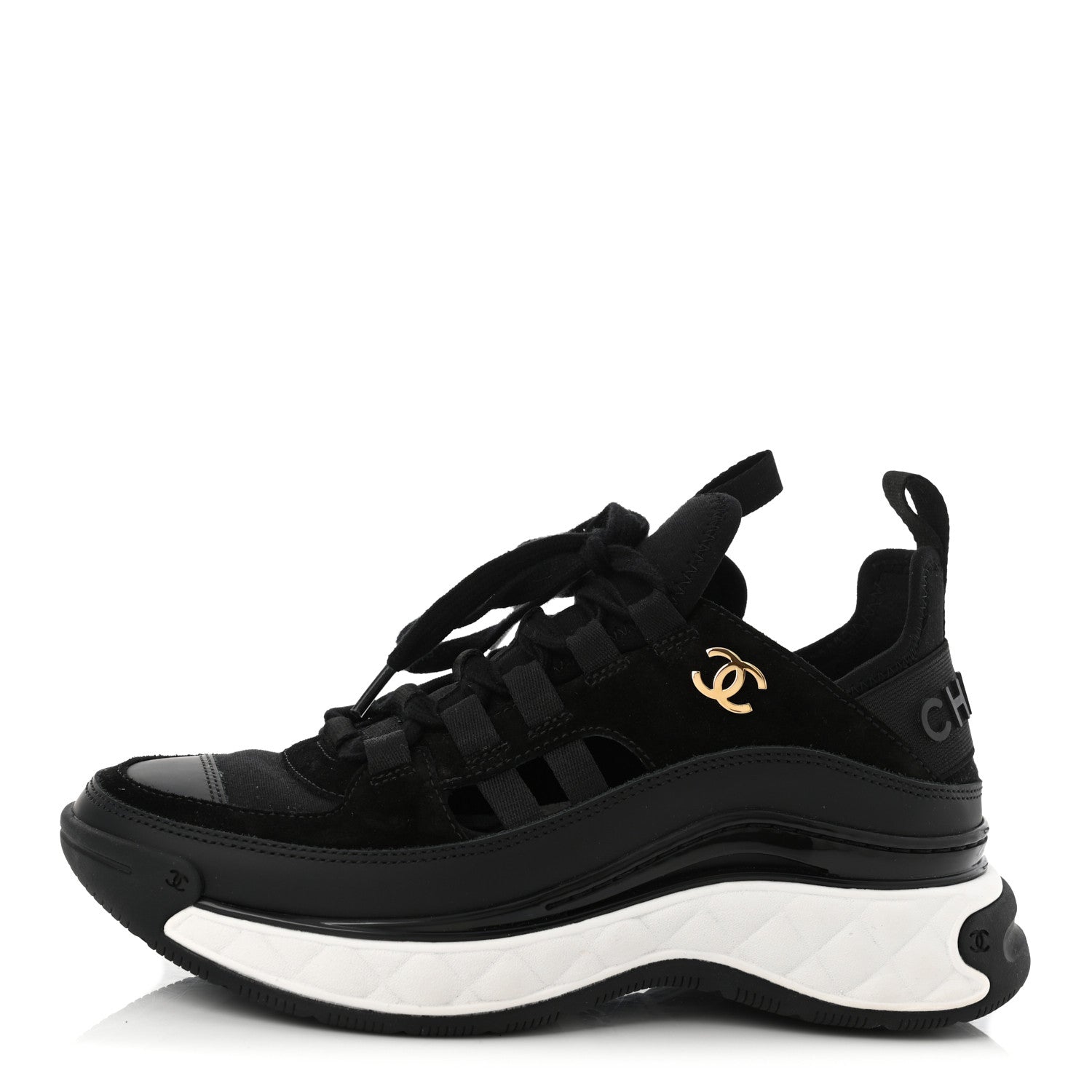 Chanel Velvet Calfskin Mixed Fibers CC Sneakers 35 Black 1 of 8