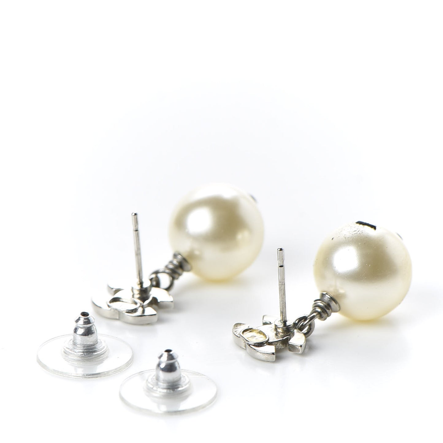 Crystal Pearl CC Drop Earrings Silver