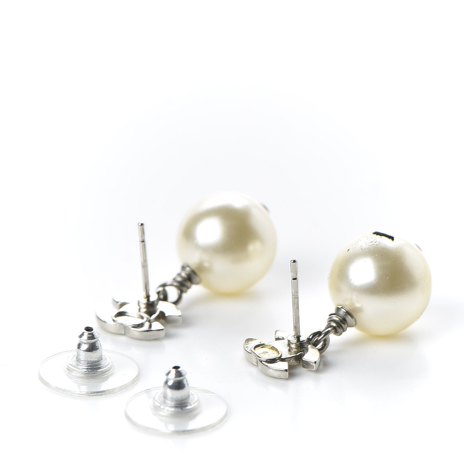 Chanel Crystal Pearl CC Drop Earrings Silver 3 of 6