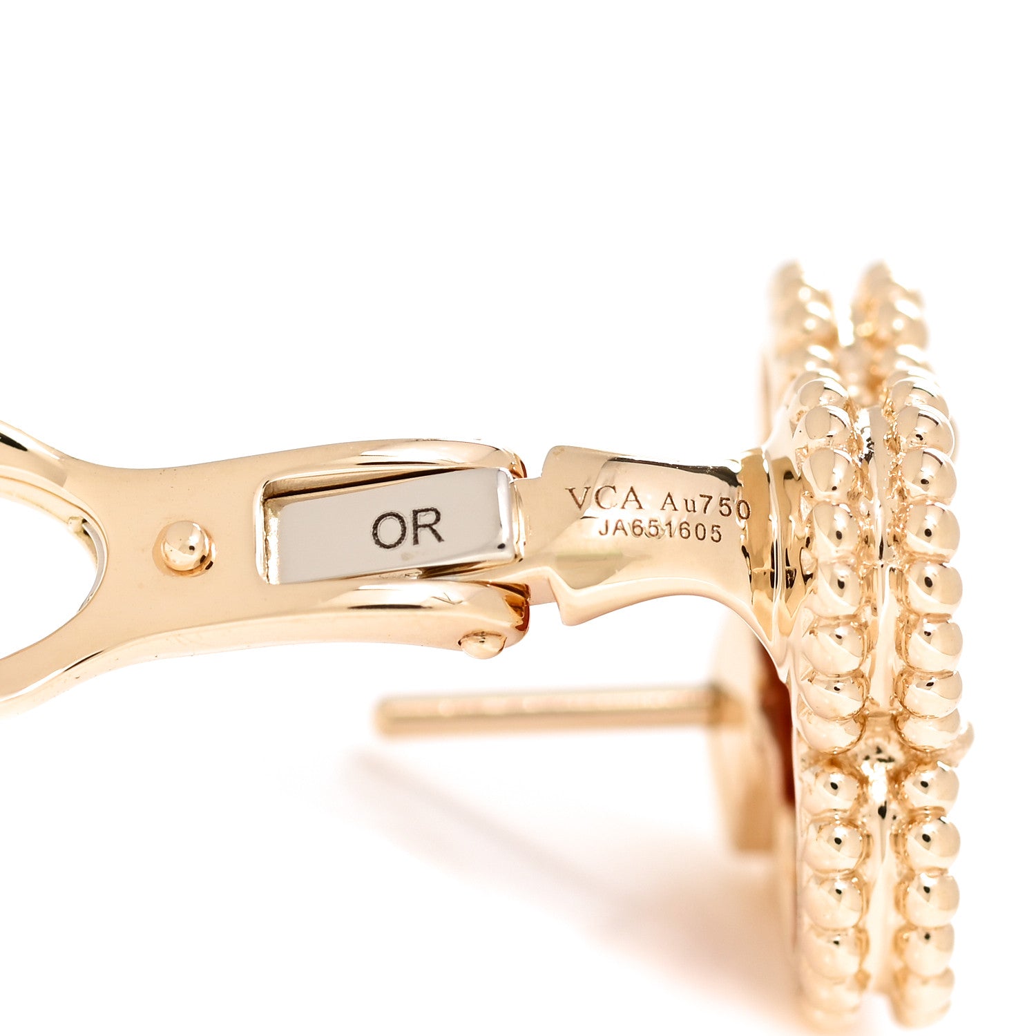 Van Cleef & Arpels 18K Yellow Gold Carnelian Vintage Alhambra Earrings 4 of 6