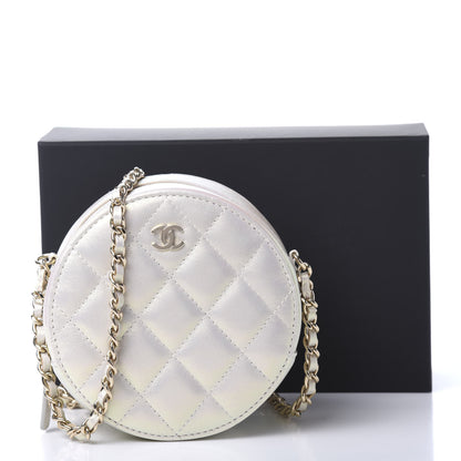 Chanel Iridescent Lambskin Quilted Round Clutch With Chain Ivory 11 of 11