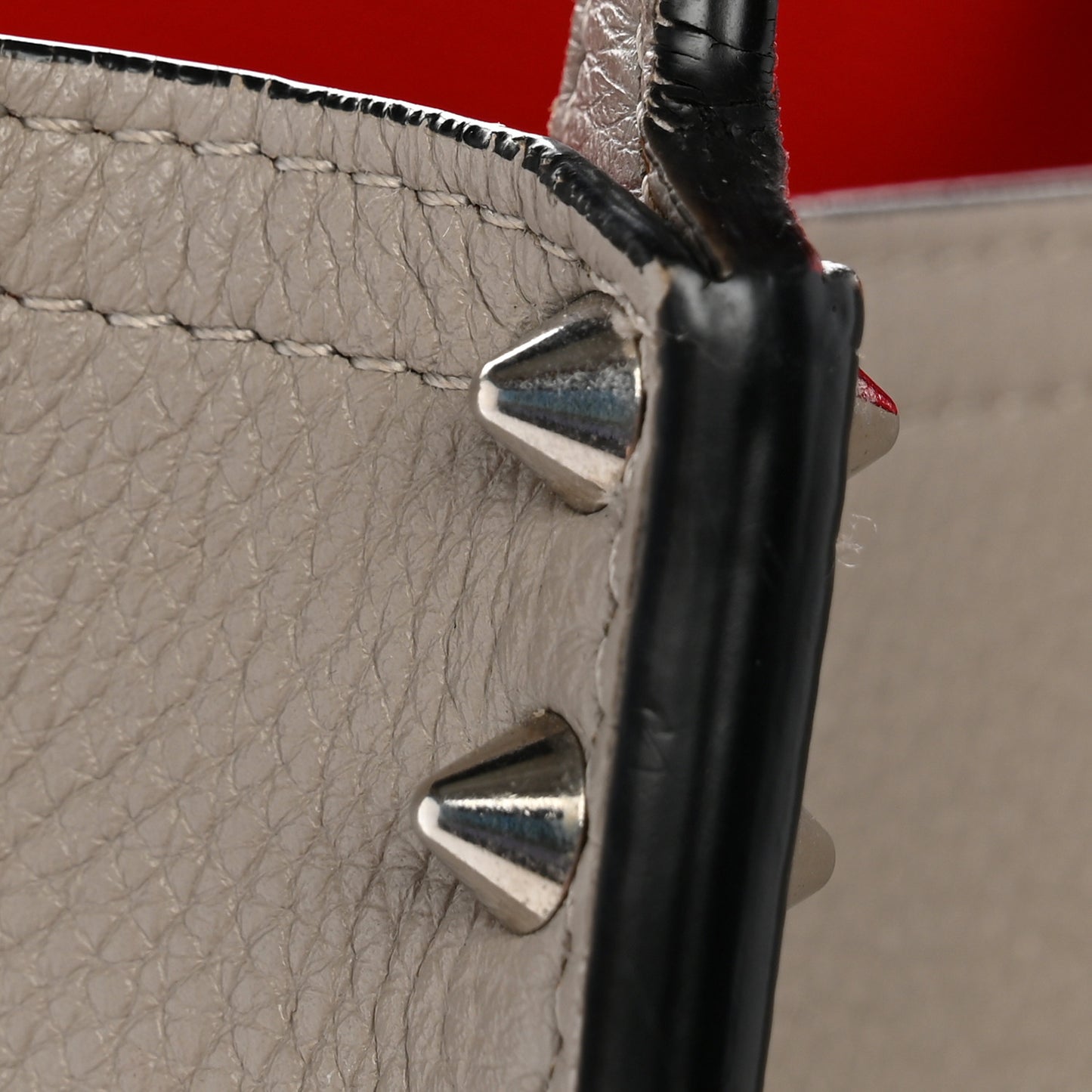 Calfskin Spikes East West Cabata Tote Light Grey