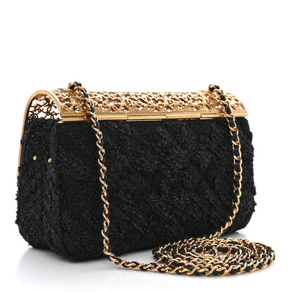 Chanel Metal Tweed Logo CC Minaudiere Flap Bag Black Gold 3 of 10