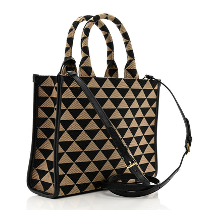 Prada Jacquard Saffiano Triangolo Symbole Embroidered Small Tote Black Corda 3 of 9