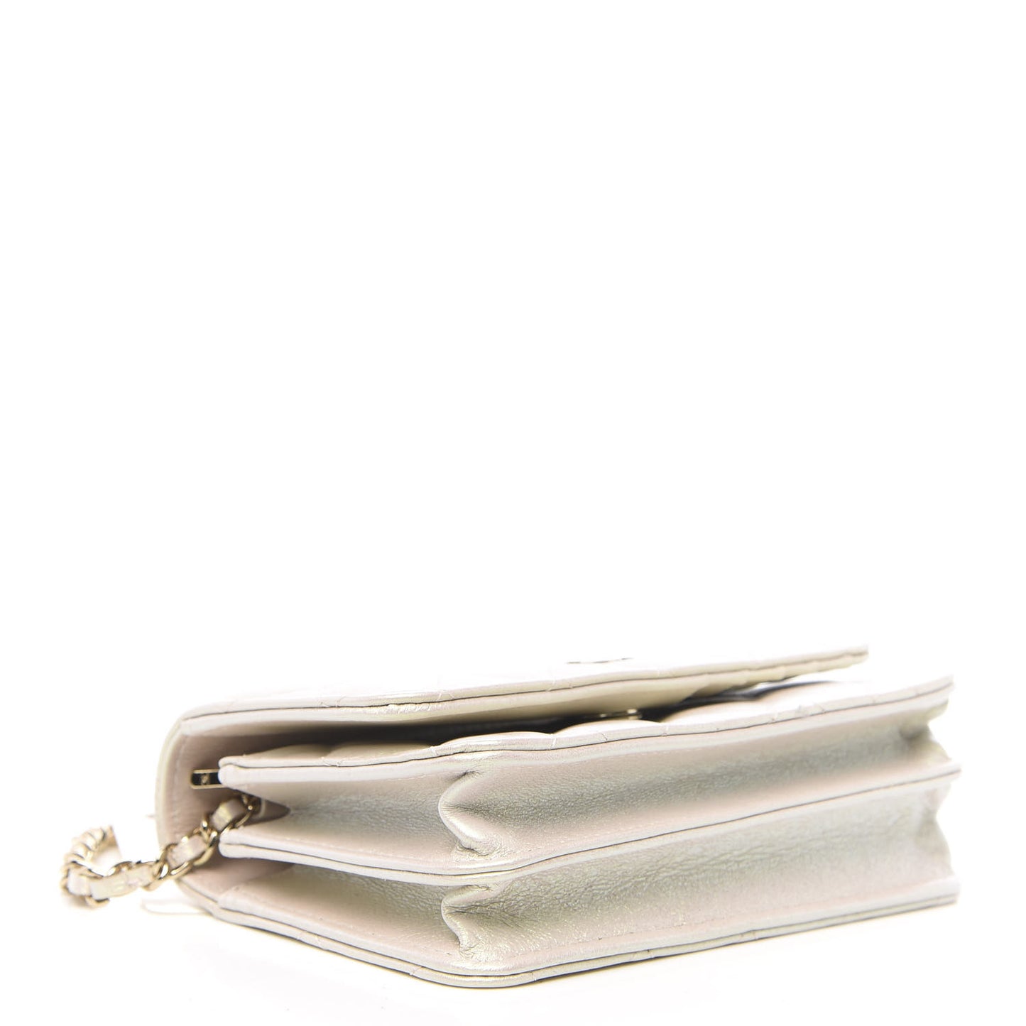 Iridescent Lambskin Quilted Mini Wallet On Chain WOC Ivory