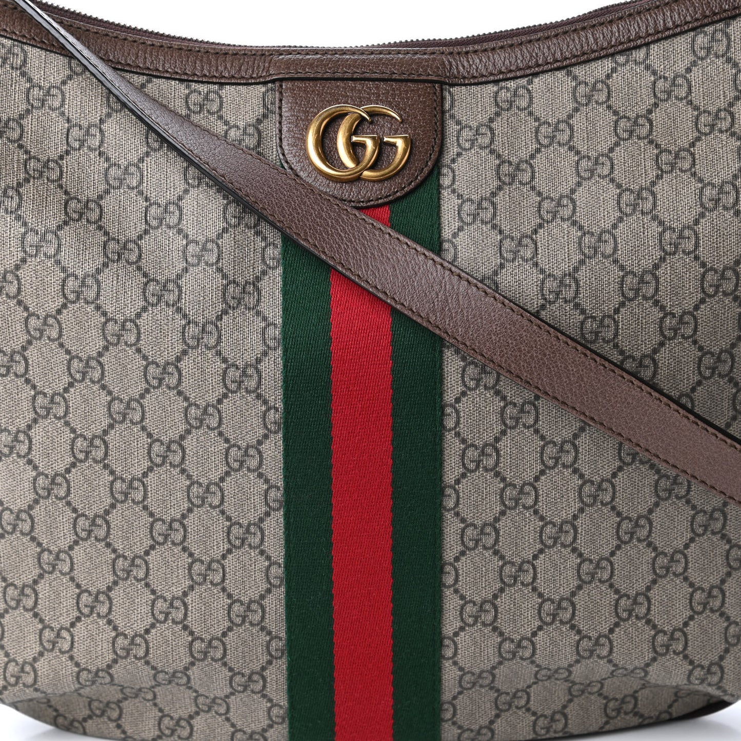 GG Supreme Monogram Web Ophidia Half Moon Hobo Brown