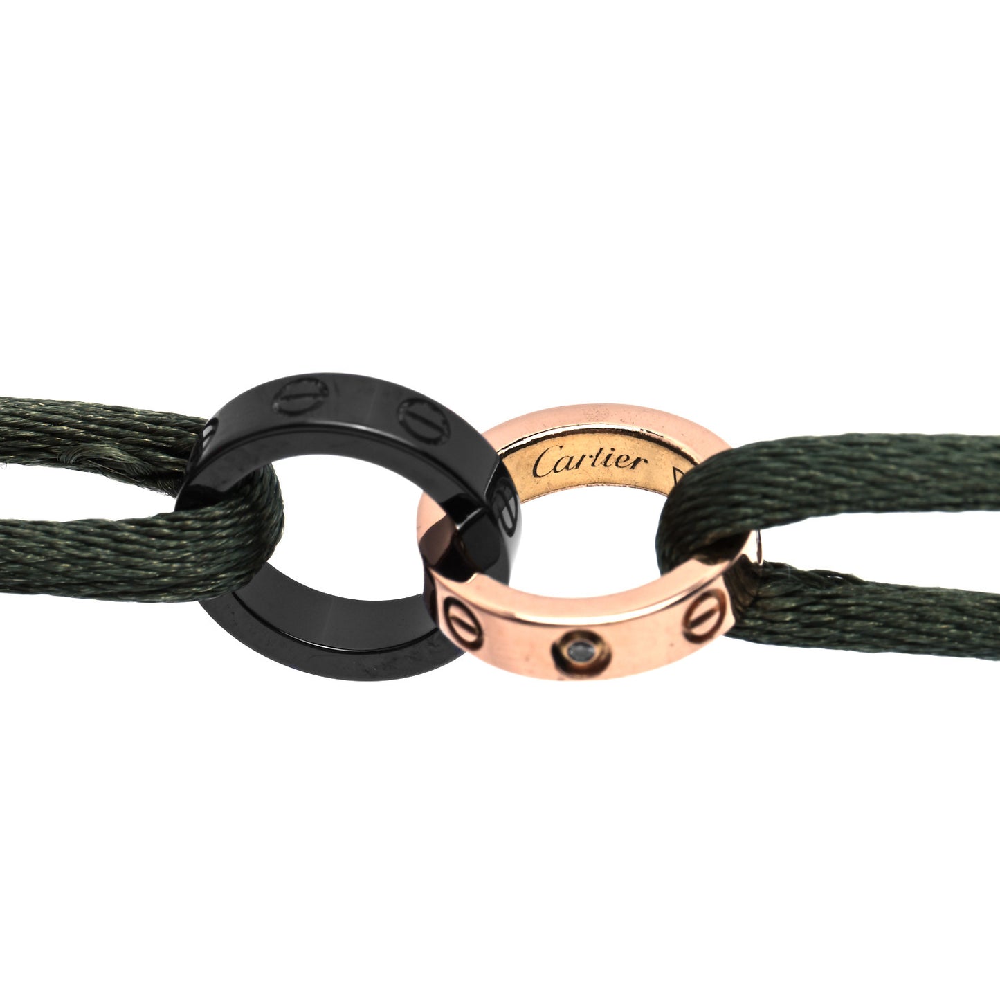 18K Pink Gold Ceramic 4 Diamond LOVE Cord Bracelet Green