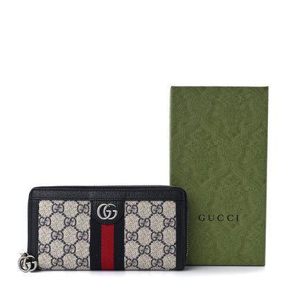 Gucci GG Supreme Monogram Textured Dollar Calfskin Web Ophidia Zip Around Wallet Beige Blue 10 of 10