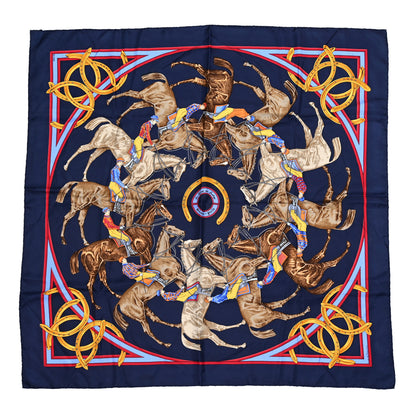Hermes Silk La Ronde Des Jockeys Scarf 90 Caban Rouge Fonce Jaune D'Or 1 of 6