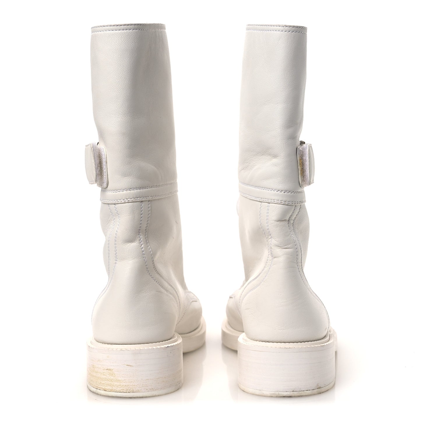 Calfskin Lace Up Logo Mid Calf Combat Boots 38.5 White Black