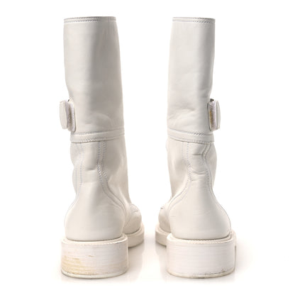 Chanel Calfskin Lace Up Logo Mid Calf Combat Boots 38.5 White Black 6 of 13