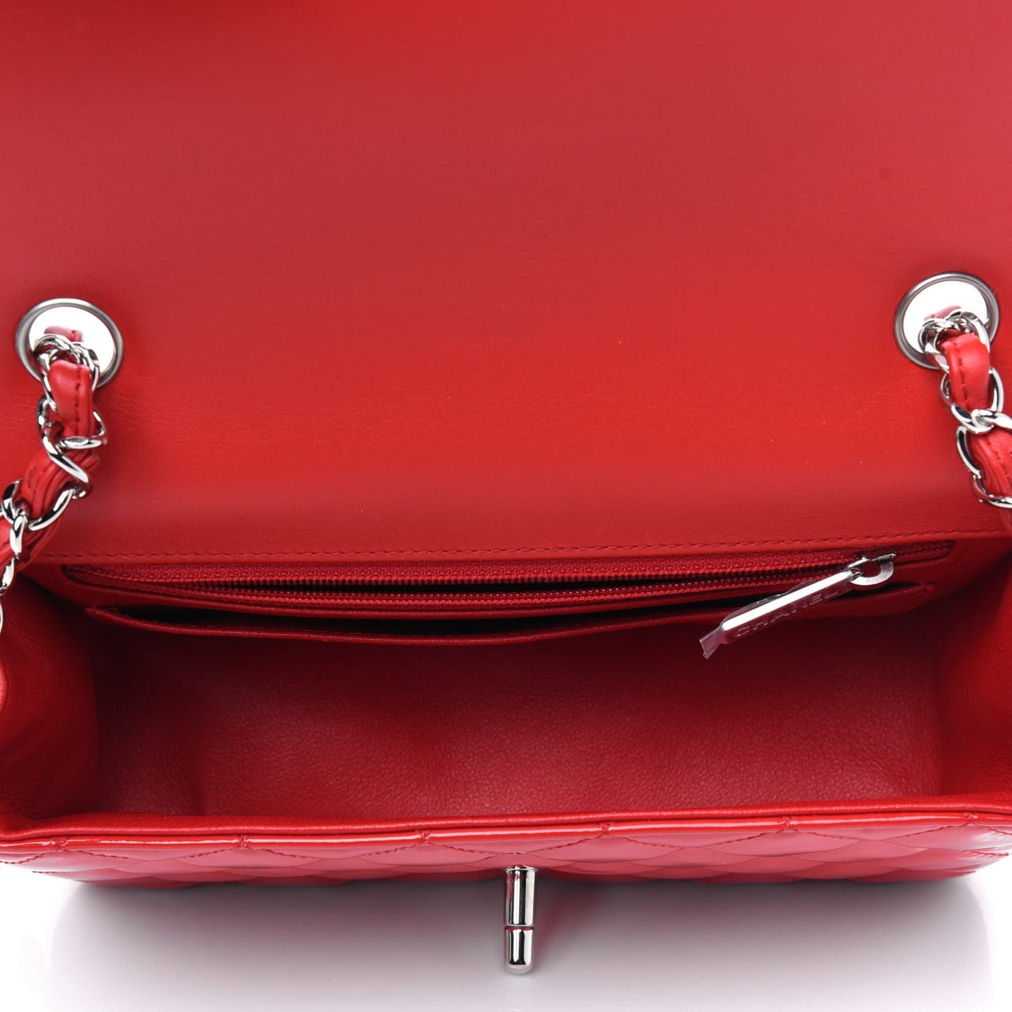 Patent Calfskin Quilted Bi-Color Mini Rectangular Flap Red Black