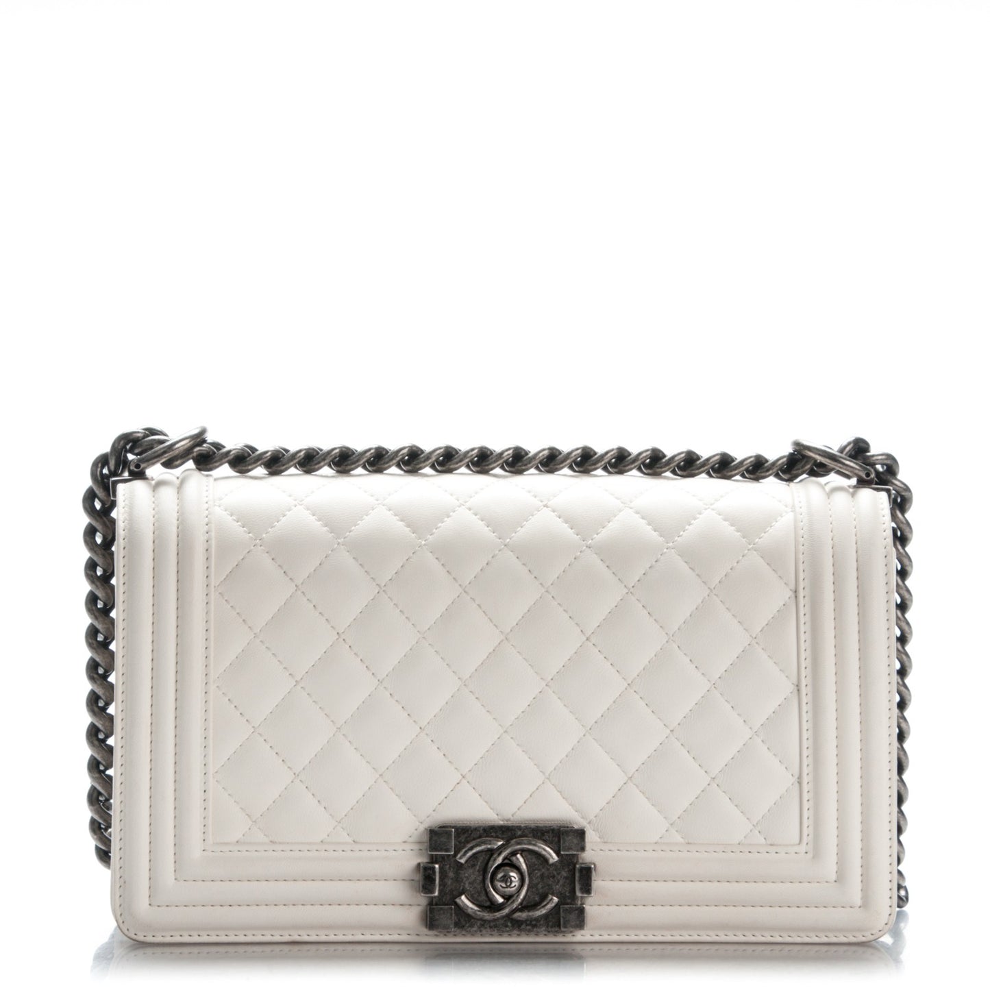 Lambskin Quilted Medium Boy Flap White