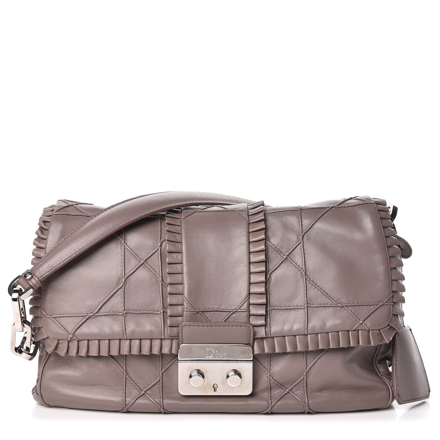 Lambskin Cannage Ruffle New Lock Flap Dark Taupe