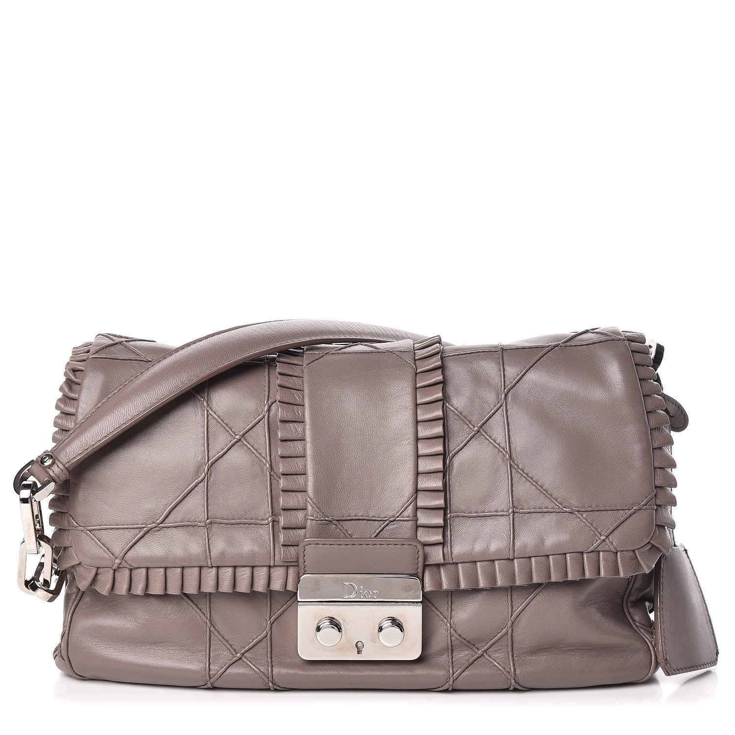 Christian Dior Lambskin Cannage Ruffle New Lock Flap Dark Taupe 1 of 13