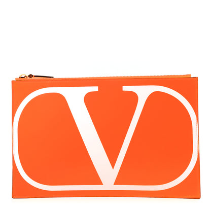 Valentino Garavani Calfskin VLogo Large Flat Zip Pouch Orange 1 of 6