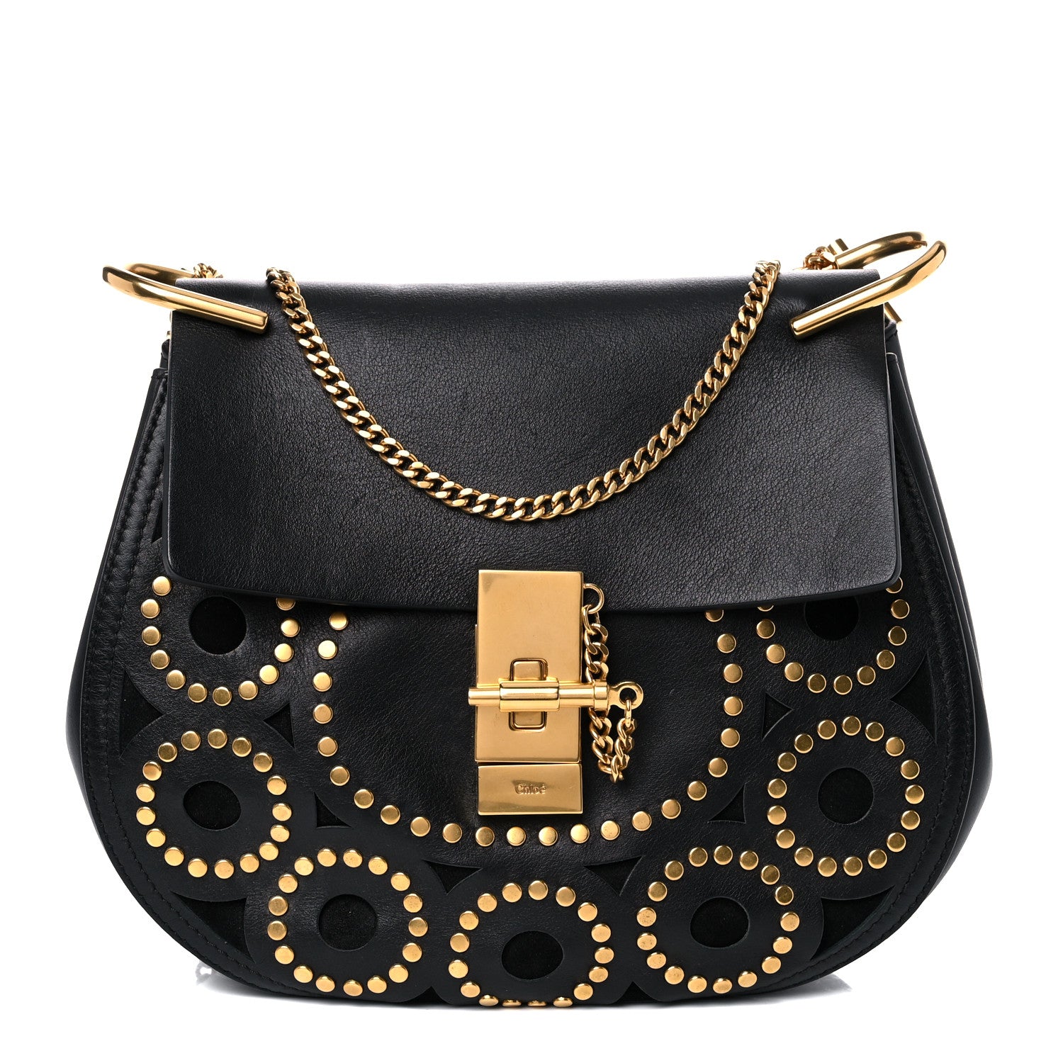Chloe Calfskin Suede Studded Drew Shoulder Bag Black 1 of 17