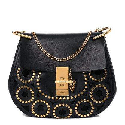 Chloe Calfskin Suede Studded Drew Shoulder Bag Black 1 of 17